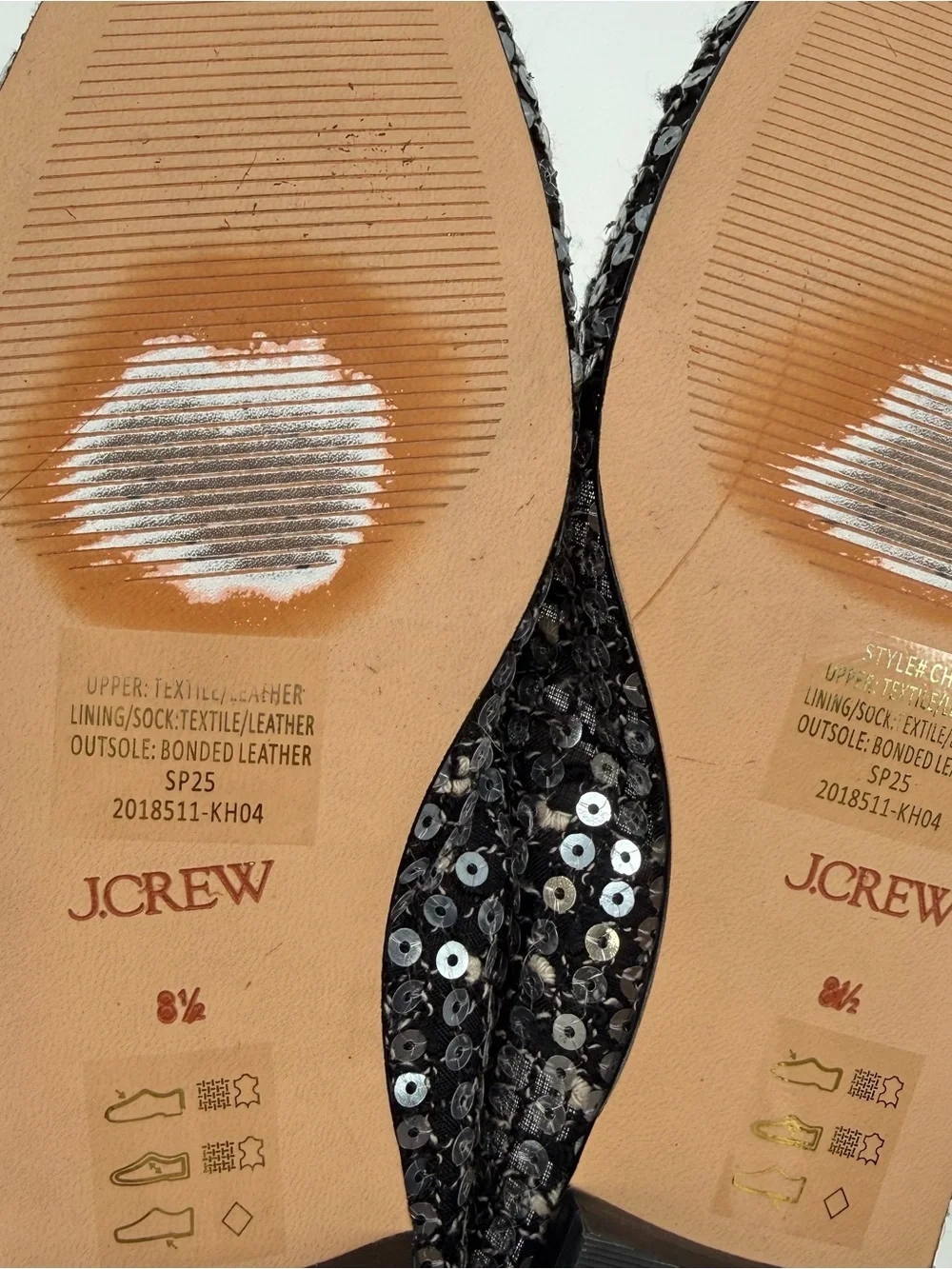 J.Crew Sequin Mary Jane Ballet Flats Black Silver Size 8.5